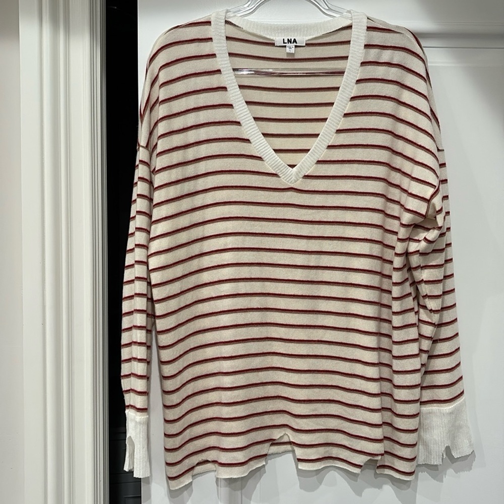 LNA STRIPED DISTRESSED V-NECK SWEATER - Picture 3 of 9